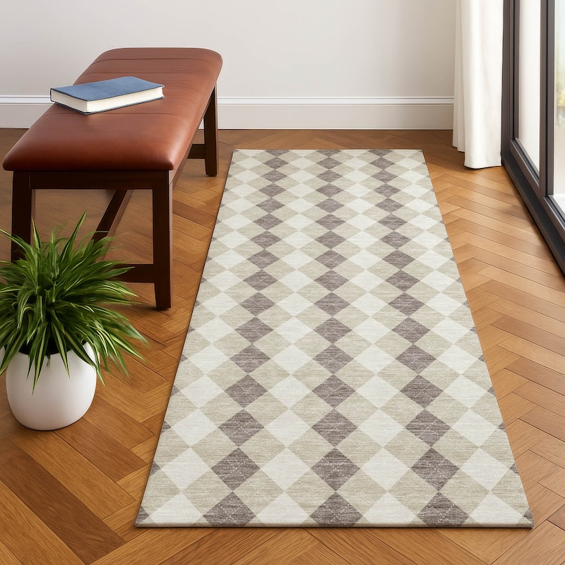 Premium Washable Super Soft Argyle Mayfield Rug - Beige - 2'3" x 7'6"