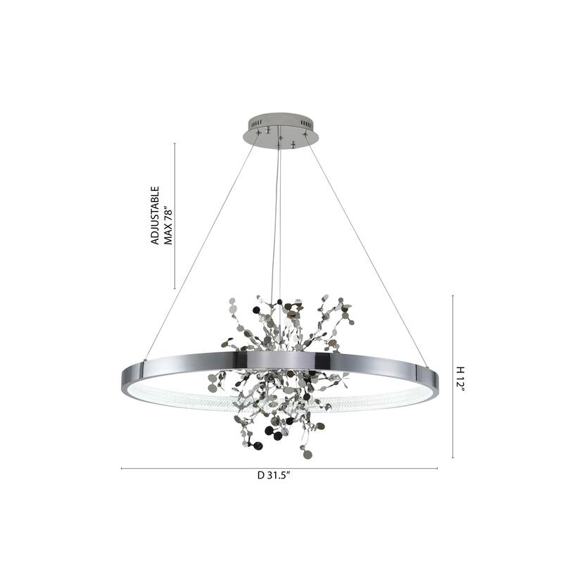 1-Light Chrome Stainless Steel LED Chandelier With Confetti Interior