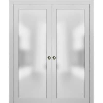 Lite Double Pocket Frosted Glass Doors/ Planum 2102 White Silk