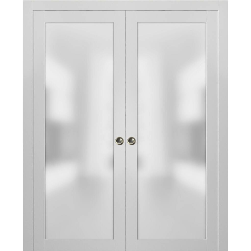 Lite Double Pocket Frosted Glass Doors/ Planum 2102 White Silk