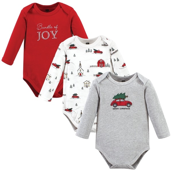 slide 1 of 1, Hudson Baby Cotton Long-Sleeve Bodysuits, Christmas Scene 3-6 Months - Christmas Scene