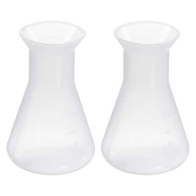 Plastic Erlenmeyer Flask, 2 Pack Wide Mouth Conical Flask - Clear