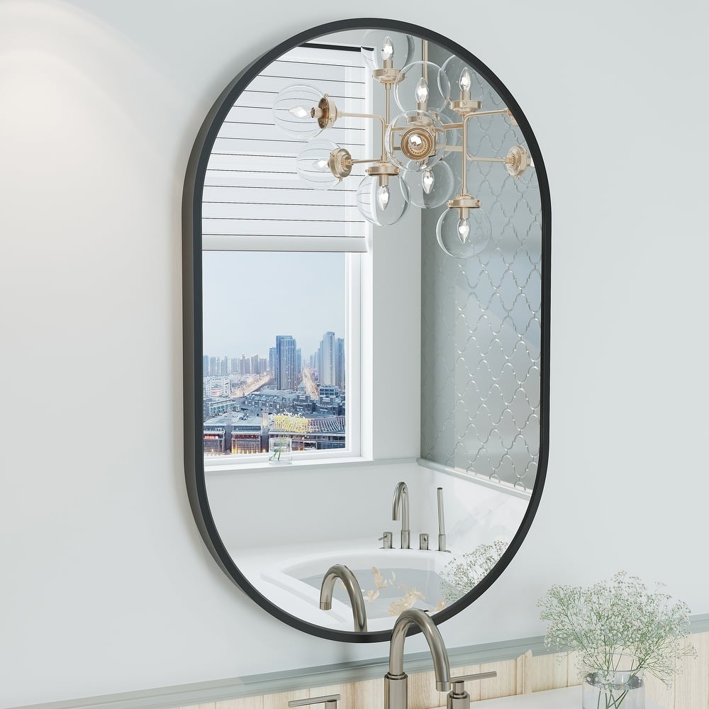 Aluminum Alloy Framed French Cleat Mounted Oval Wall Decor Bathroom Vanity Mirror