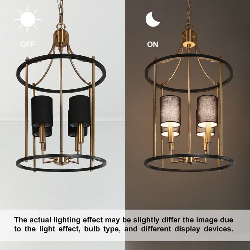 Evaie Modern Farmhouse 4-light Candle Chandelier Dimmable with Black Fabric Shade - D13.5'' x H88''