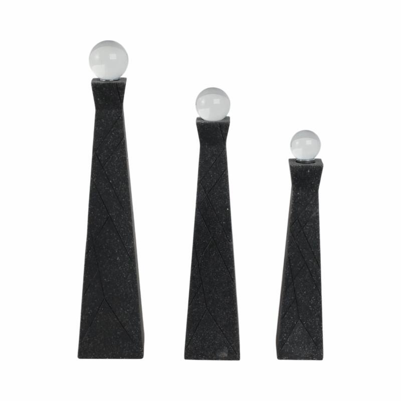 Resin Glass Obelisk Decorative Objects (Set of 3) - 14/12/10" Black - 3" x 3" x 14"