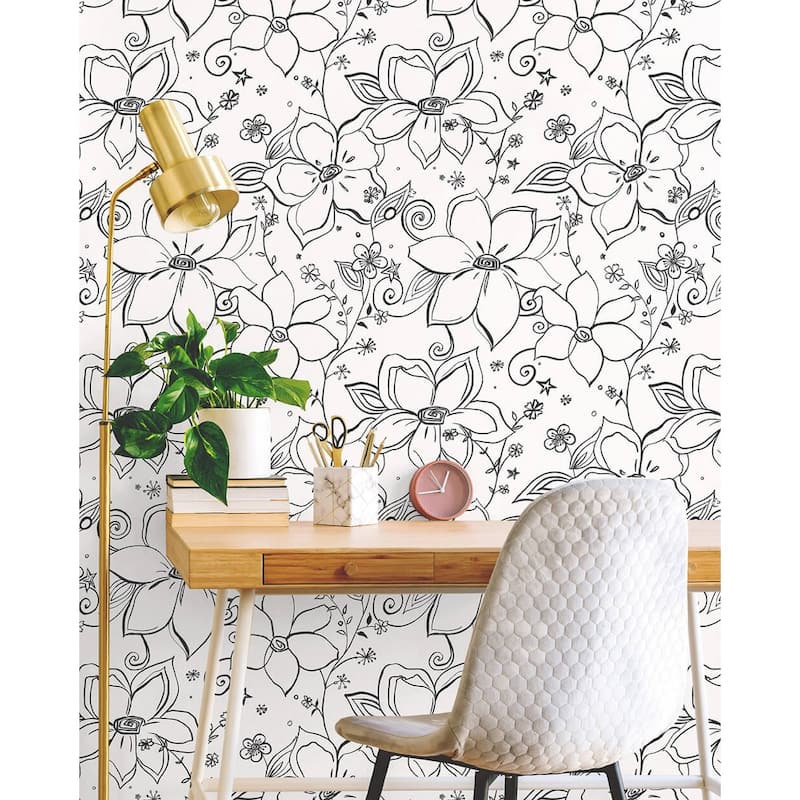 NextWall Linework Floral Peel and Stick Removable Wallpaper