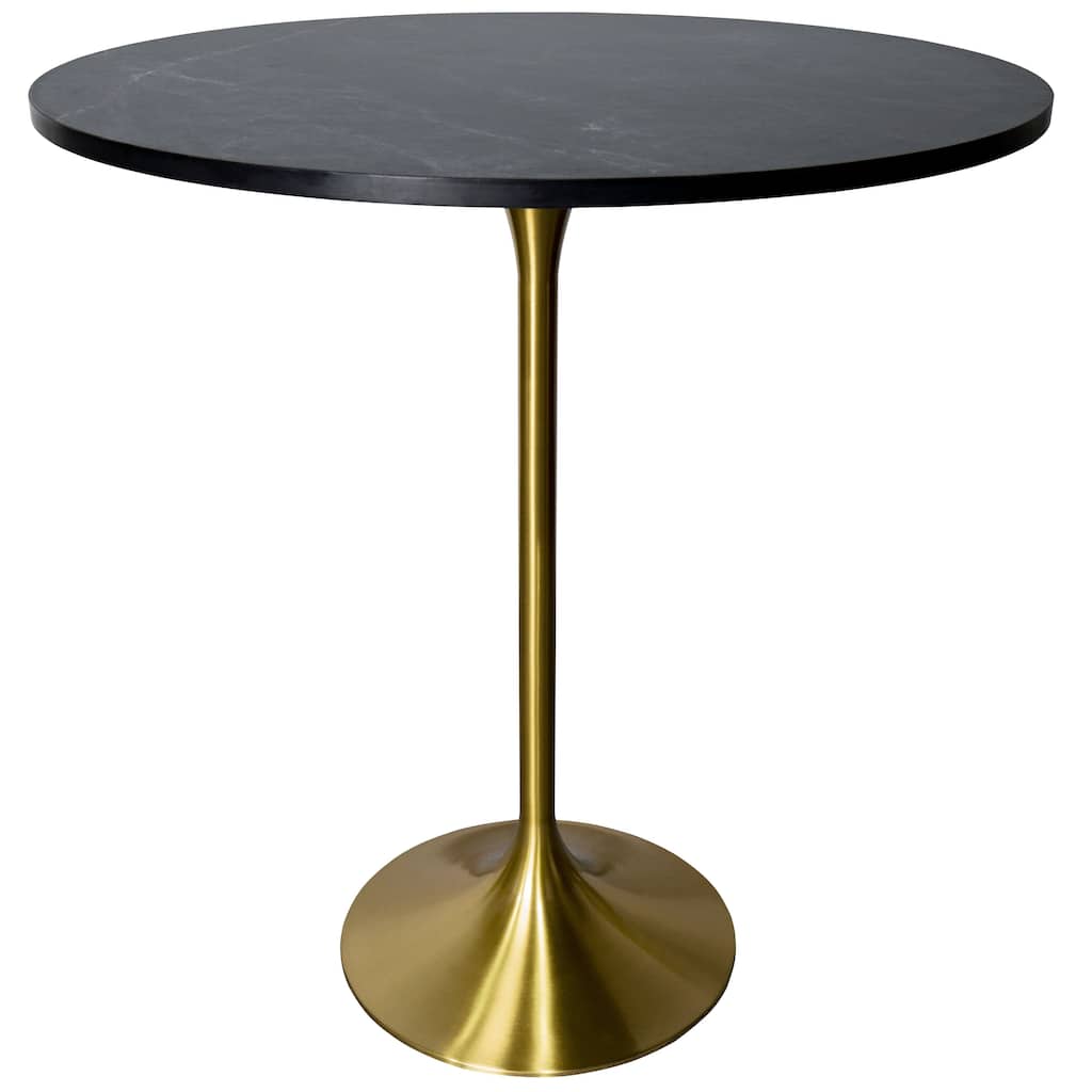 LeisureMod Verve 36" Round Dining Table with MDF Wood TableTop and Brushed Gold Base for Kitchen & Dining Room