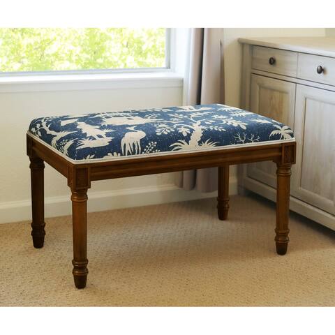 Navy Chinoiserie Bench with Wood Stain Finish