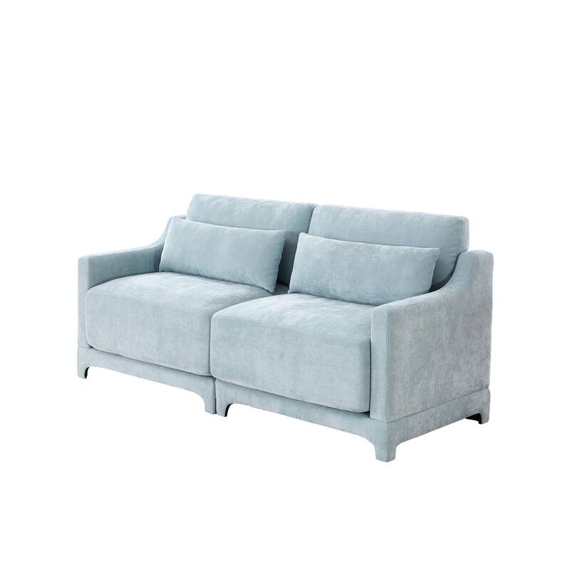 Modern Chenille 4-Seater Sofa with 2 Ottoman, Lumbar Cushions, Ergonomic Backrest, High-Resilience Spongeand Tufted Armrests