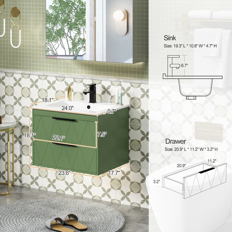 Wall Mount Vanity with Ceramic Sink SMC Sink Soft-Close
