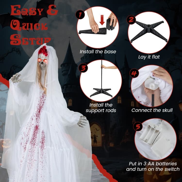 White Metal Fabric Animatronic Halloween Bride with Sound and Motion