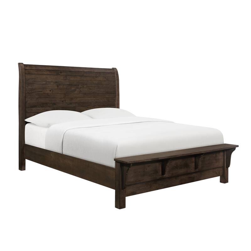 King Size Engineered Wood Sleigh Bed with Modern Rustic Style - Brown