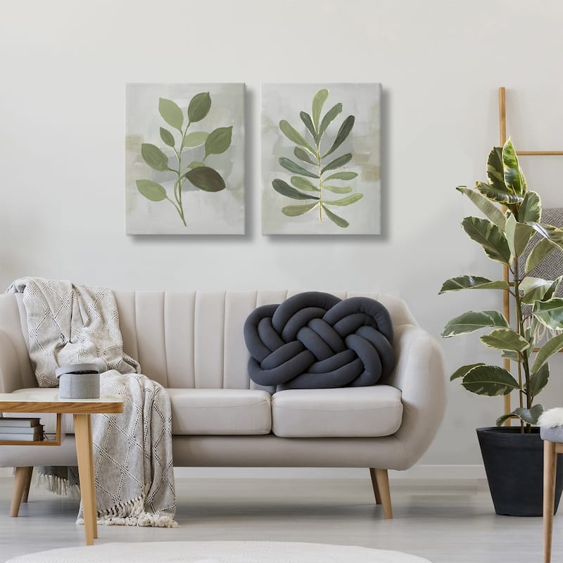 Stupell Green Leaf Branches on Grey Canvas Wall Art Design By Lanie Loreth (Set of 2)