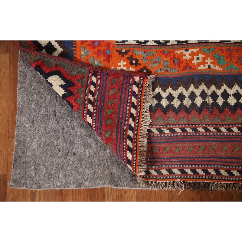 Masterpiece Hand-Woven Vegetable Dye Kilim Qashqai Persian Antique Rug - 5'4"x 8'6"