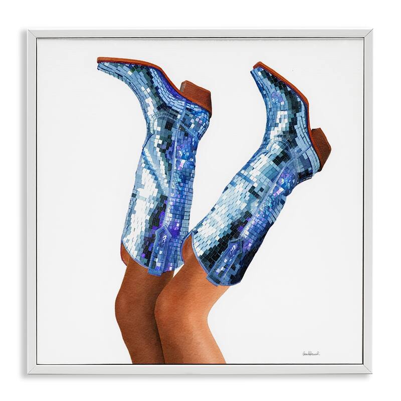 Stupell Blue Glam Cowgirl Boots Framed Giclee Art Design By Amanda Greenwood - 12 x 12 - White
