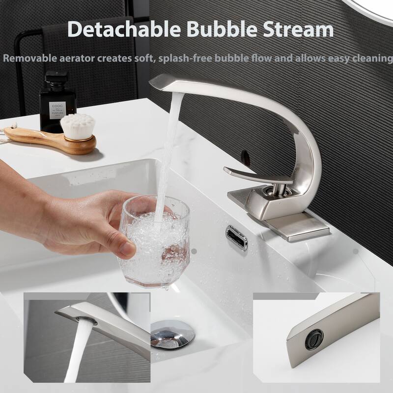 Modland C-Shaped Single Hole Bathroom Faucet, 500K Cycle CUPC Certified, 6-Inch Cover Plate, Black / Gold / Nickel / Chrome