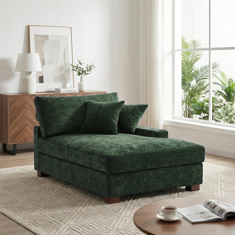 40.8"W Modern Chenille Upholstered Chaise Lounge with Pillow - Right Facing - Green
