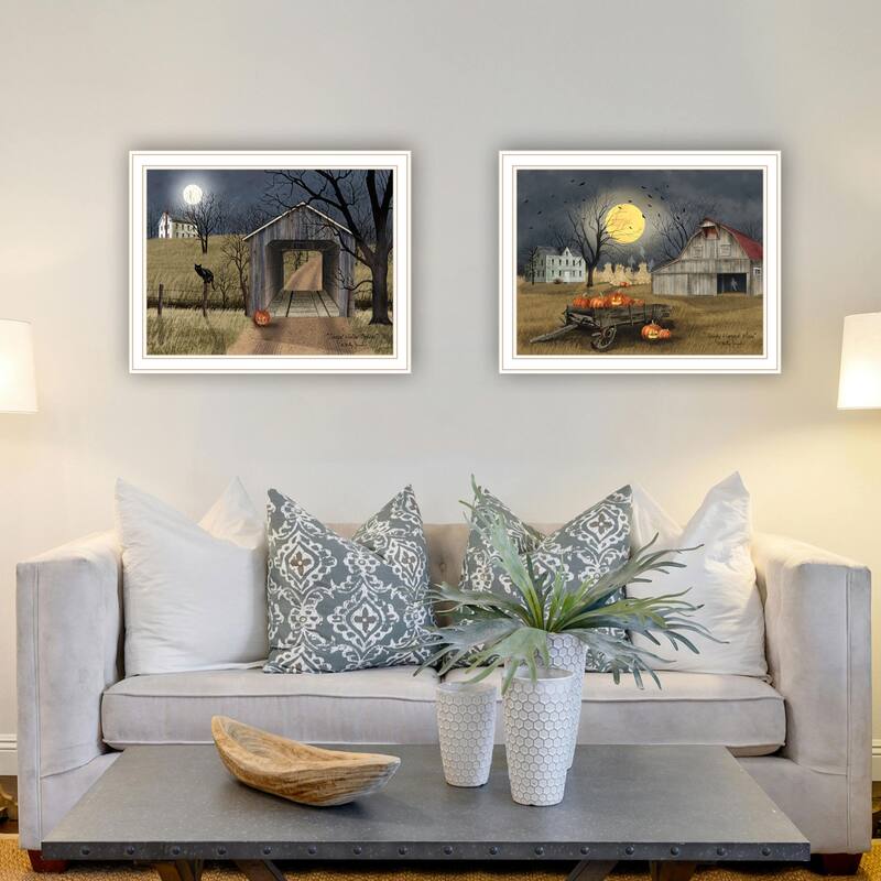 2-Piece Framed Wall Art Set - Halloween Season in the Country, White Frame