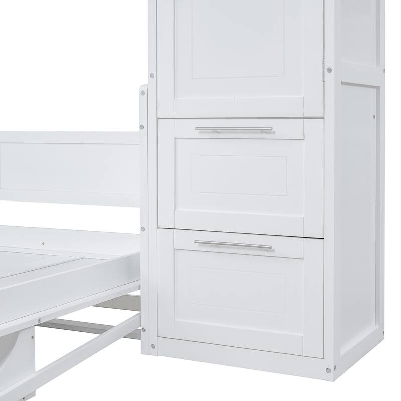 Multifunctional Murphy Bed with Top Shelf, Wardrobe, Drawers and Rack