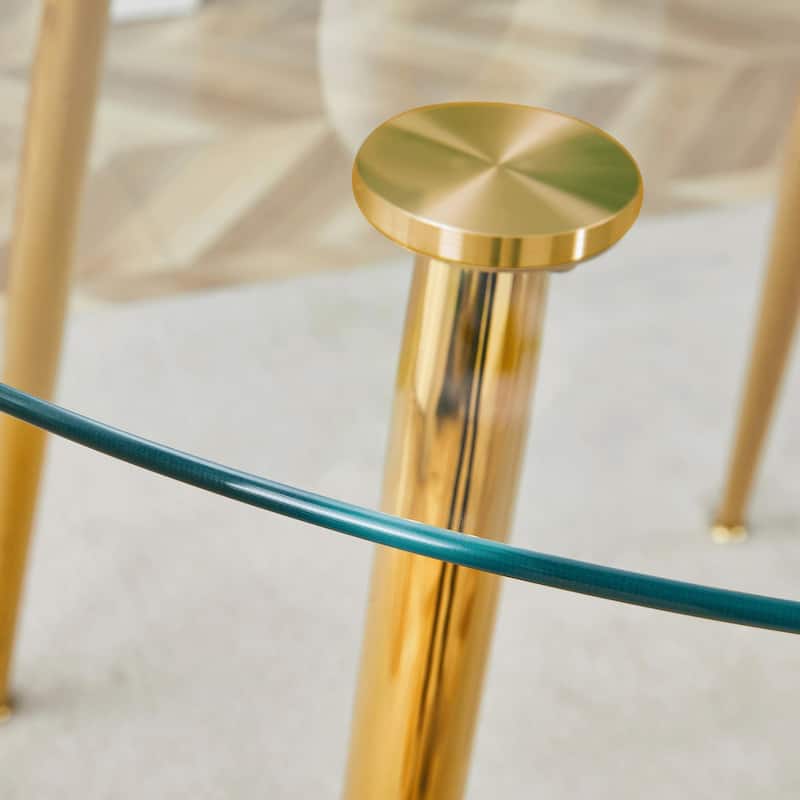 Roomfitters Round Glass Dining Table with Gilded Metal Legs for Elegant Dining Living Room or Small Spaces, Transparent