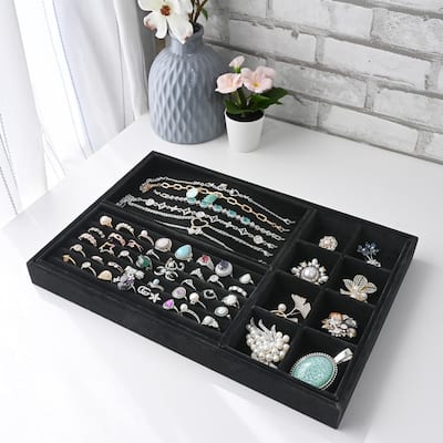 Jewelry Organizer Tray Set, Multifunctional Storage for Rings, Necklaces, Earrings, and Bracelets, Black Velvet - S