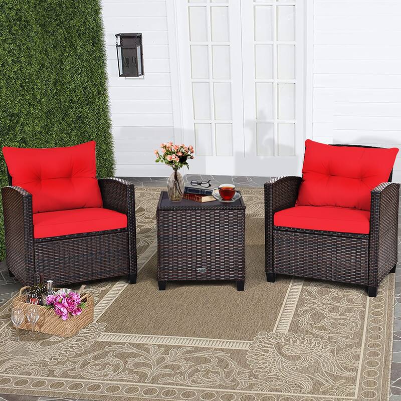 Costway 3PCS Patio Rattan Furniture Set Cushioned Conversation Set - See Details