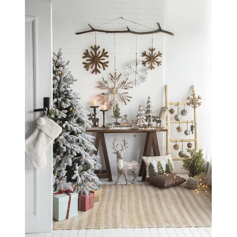 17.7" x 17.7" Large Fir Wood Snowflake Ornaments, Hanging Home Decor Accents for Christmas Tree, Wall Art, Set of 2