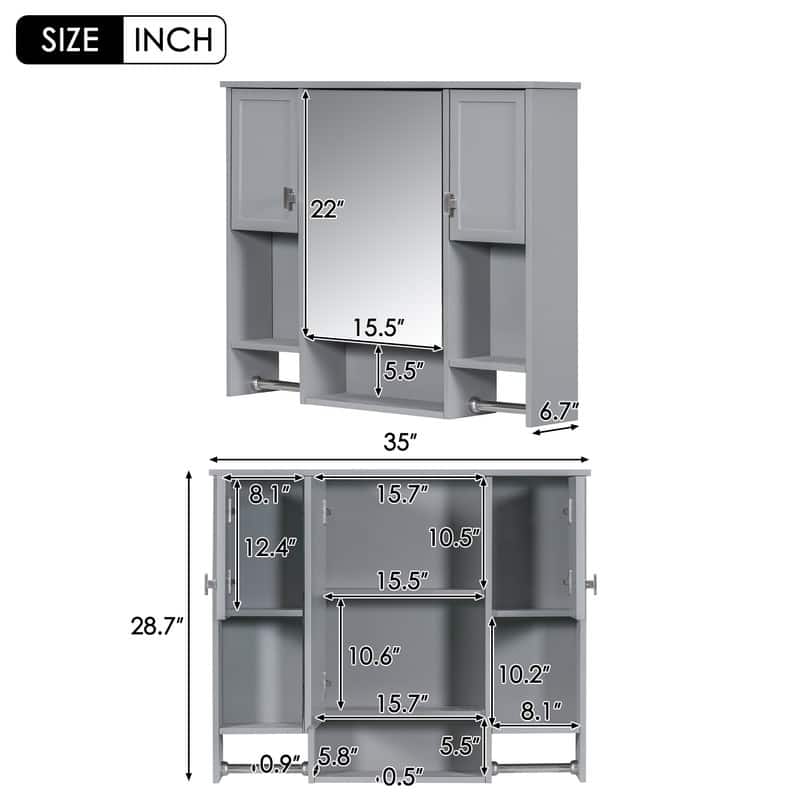 35" x 28" Modern Bathroom Mirror Cabinet with Towel Bar - Wall Mounted Storage & Vanity Mirror