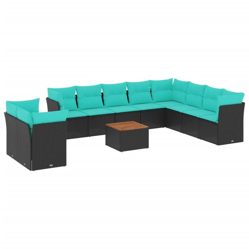 vidaXL 11 Piece Patio Sofa Set with Cushions Black Poly Rattan - 24.4 x 24.4 x 27.2