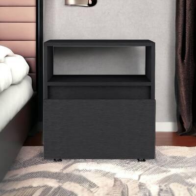 HomeRoots 21" Black One Drawer Faux Wood Nightstand