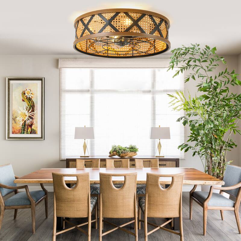 Bella Depot 23" Rustic Reattan Drum Ceiling Fan with Light and Remote 6-speed