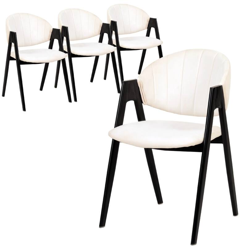 Savor Mid-Century Modern Upholstered Dining Chair with Curved Back and Iron Base for Home & Kitchen Set of 4 - White