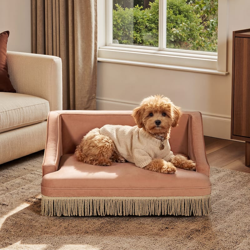 Jennifer Taylor Home Duchess 33" Medium Princess Pet Bed Sofa with Fringe Skirt - Peach Orange