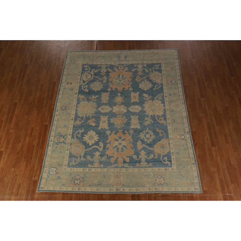 Hand Knotted Oriental 100% Wool Carpet Transitional All-Over Navy Blue & Blues Oushak Area Rug - 10' 0'' X 8' 0''