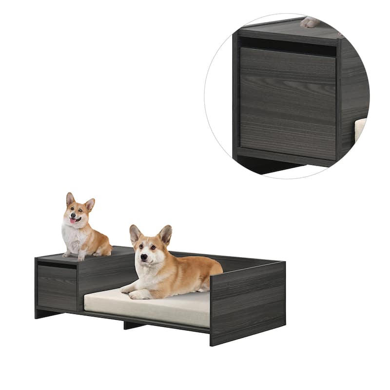 Modern Comfy Pet Bed with Side Storage Compartment in Ash Gray