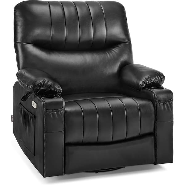 slide 2 of 30, MCombo Faux Leather Power Recliner, Electric Swivel Glider Rocker Recliner for Nursery with USB Ports 7785 Black