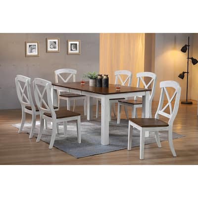 Parsons Distressed Cotton White/ Cocoa Brown Transitional X-Back 7-Piece Dining Set