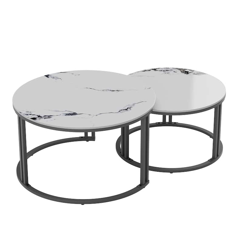 Nesting Round Sintered Stone Coffee Table Jade Ice White Bed Bath
