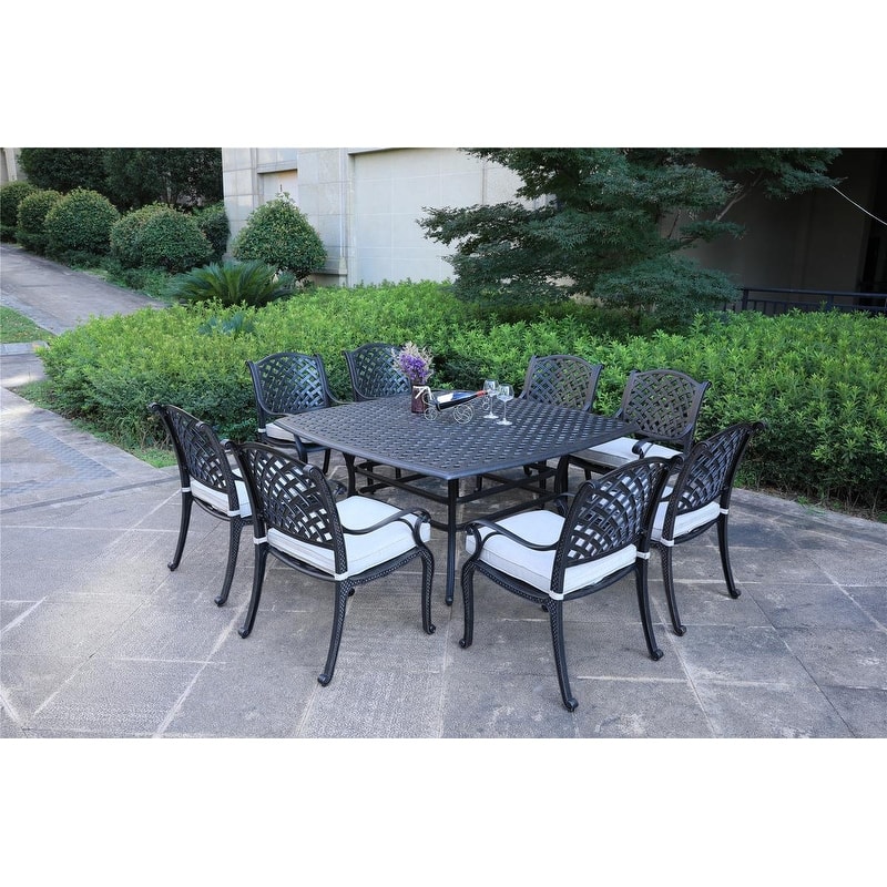 South Ponto 9-piece Aluminum Square Dining Set with Cushioned Arm Chairs by Havenside Home