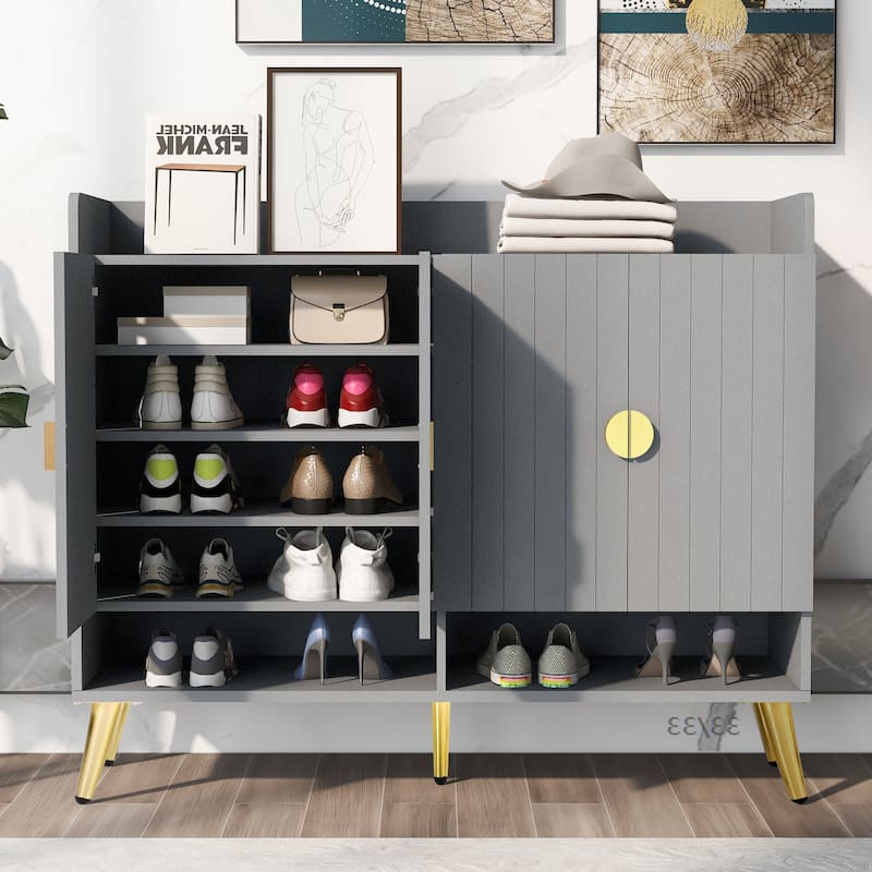 Shoe Cabinet with Doors, 11-Tier Shoe Storage Cabinet with Adjustable Shelves, Modern Wooden Shoes Shoe Storage Organizer