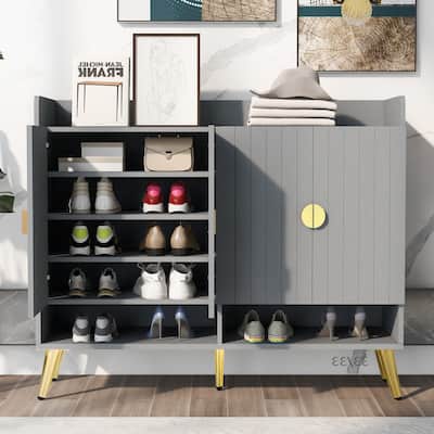 Shoe Cabinet with Doors, 11-Tier Shoe Storage Cabinet with Adjustable Shelves, Modern Wooden Shoes Shoe Storage Organizer