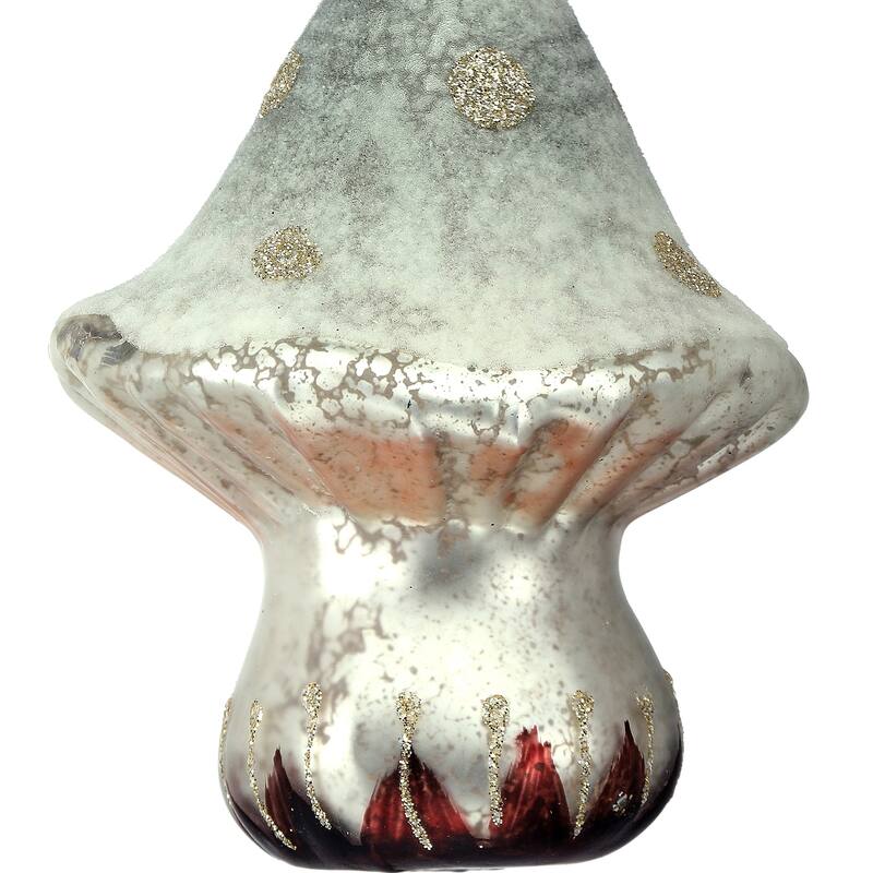 5" Glass Winter Mushroom Ornament Set of 4