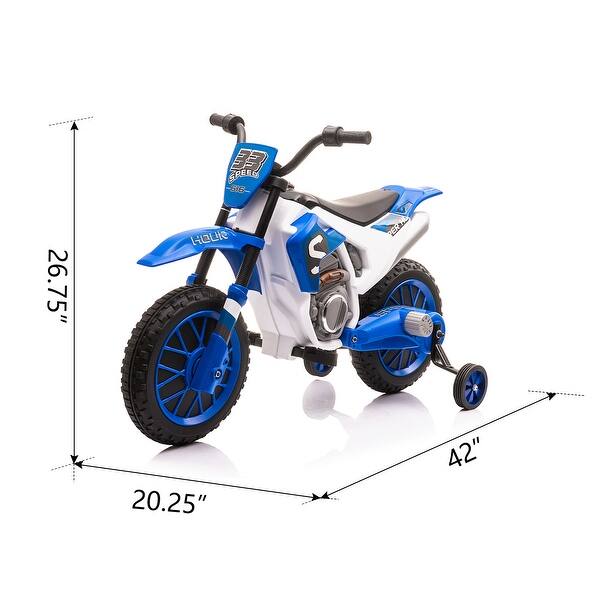 dimension image slide 2 of 3, Kids 12V Ride-On Toy Motorcycle with Training Wheels, Safety Features, and Easy Assembly for Ages 3-6