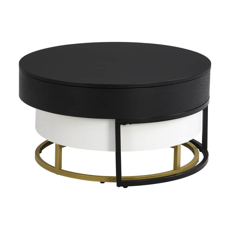 Lift Top Coffee Table, Round Coffee Table with 2 Drawers, Nesting Coffee Table Set of 2, End Table, Center Table for Living Room