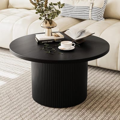35 Inch Round Coffee Table Metal Frame Wood Top Center Table for Apartment - N/A