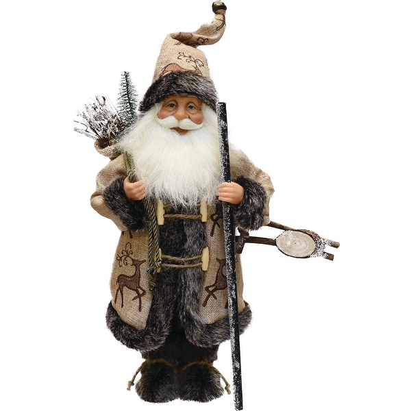 16.5" Country Rustic Santa Claus Carrying a Wooden Sled and Sack of Gifts