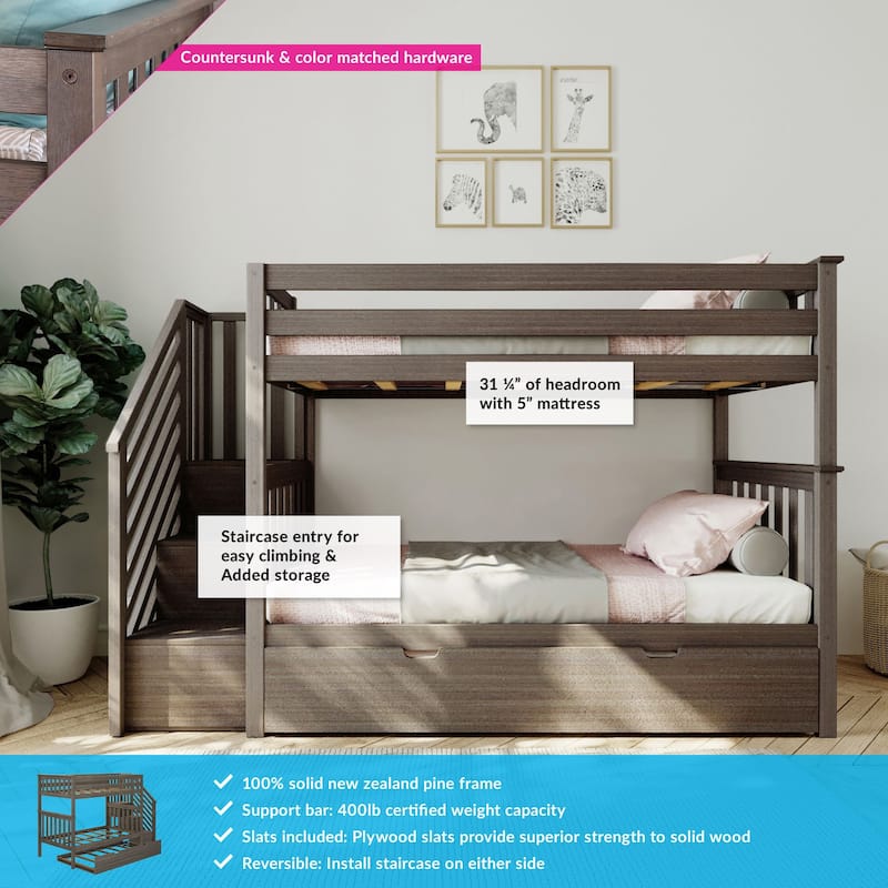 Max and Lily Twin over Twin Staircase Bunk with Trundle