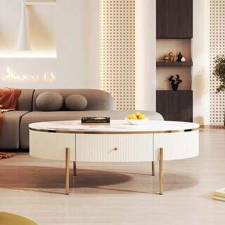 Contemporary Oval Coffee Table with Dual Large Storage Drawers - Bed ...