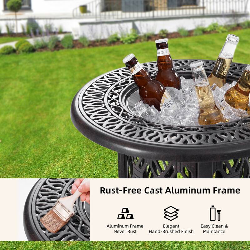 21"Side table With Removable Ice Bucket- Rustproof Cast Aluminum Frame, Hand-Brushed Finish, Food-Grade 304 Stainless Steel - Antique Bronze