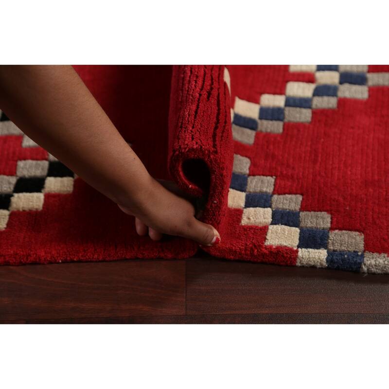 Vegetable Dye Tribal Chevron Nepalese Oriental Wool Area Rug Handmade - 6'0" x 9'0"